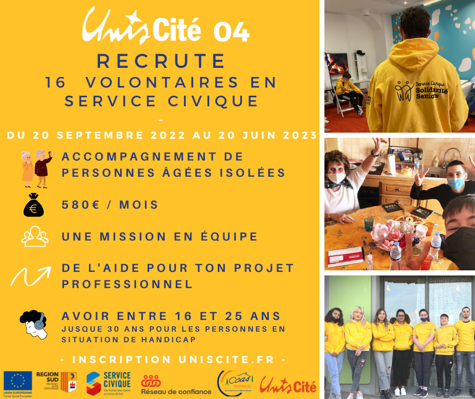 SERVICE CIVIQUE : RELEVEZ LE CHALLENGE AVEC UNIS CITE A MANOSQUE