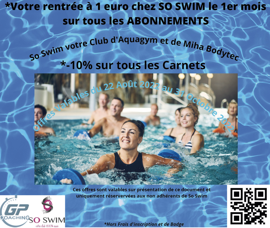 SO SWIM : AQUAGYM ADAPTÉE BÉBÉ NAGEUR, NATATION ENFANT ET AQUAGYM POUR CETTE RENTRÉE