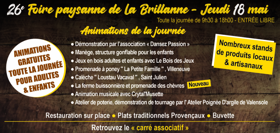 La traditionnelle foire de La Brillanne revient pour la 26éme année le 18 mai 2023 !