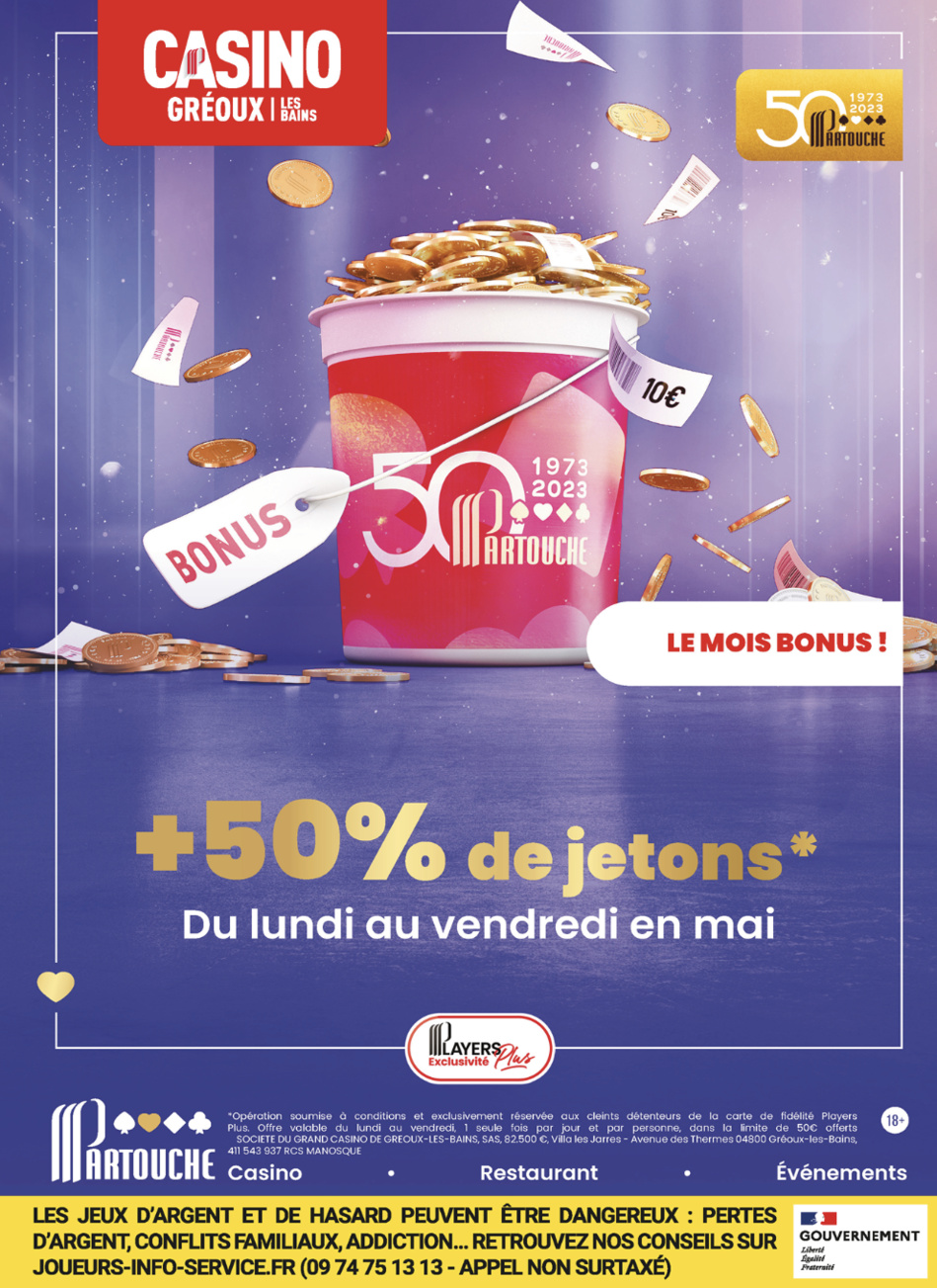 En mai, c’est le mois bonus au Casino Partouche de Gréoux-Les-Bains ! En mai, c’est le mois bonus au Casino Partouche de Gréoux-Les-Bains !