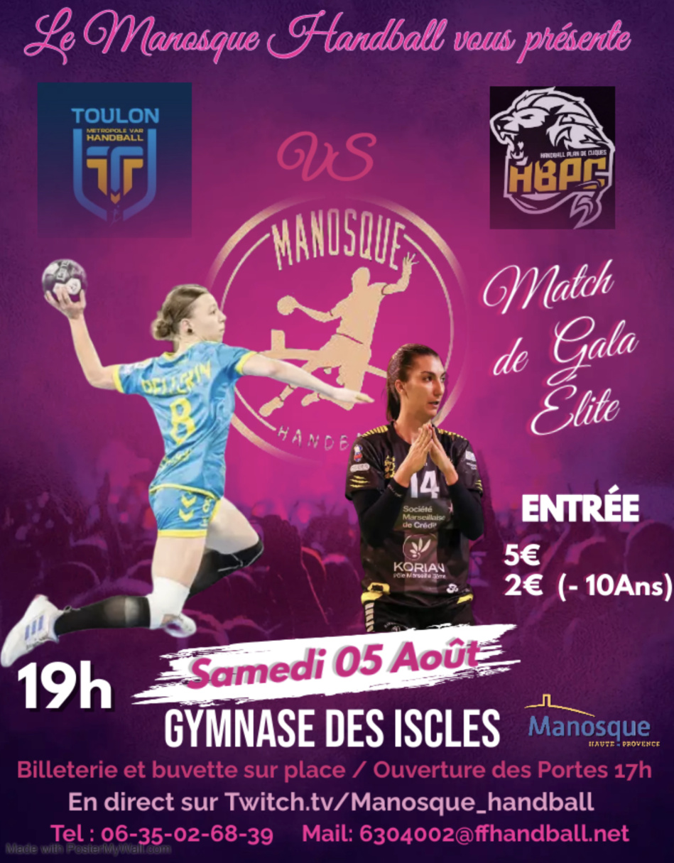 Match de gala le 5 août au gymnase des Iscles organisé par le manosque handball Match de gala le 5 août au gymnase des Iscles organisé par le manosque handball