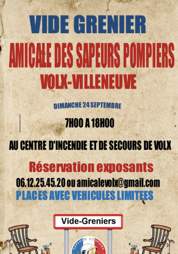 Vide grenier des sapeurs pompiers de Volx-Villeneuve dimanche 24 septembre 2023 Vide grenier des sapeurs pompiers de Volx-Villeneuve dimanche 24 septembre 2023