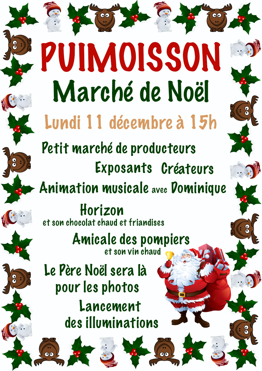 Lundi 11 décembre 2023, marché de Noël et inauguration des illuminations à Puimoisson