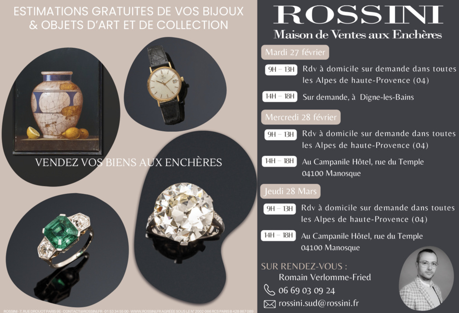 Faites estimer vos bijoux, objets, collections gratuitement par la maison Rossini Faites estimer vos bijoux, objets, collections gratuitement par la maison Rossini
