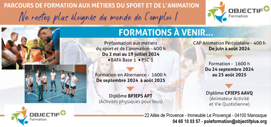 Parcours de formation aux métiers du sport  et de l’animation avec objectif + formation