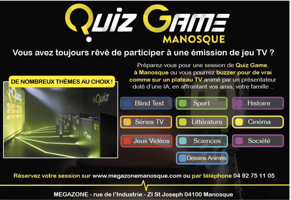 QUIZ GAME À MANOSQUE, NOUVEAU CONCEPT POUR BUZZER COMME SUR UN PLATEAU TÉLÉ QUIZ GAME À MANOSQUE, NOUVEAU CONCEPT POUR BUZZER COMME SUR UN PLATEAU TÉLÉ