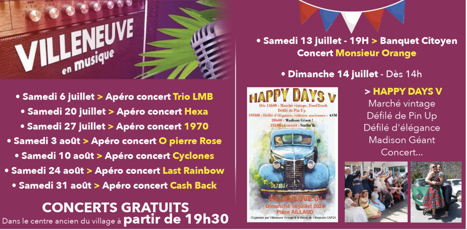Apéros concerts, banquet  citoyen, happy days...  un été festif à Villeneuve !