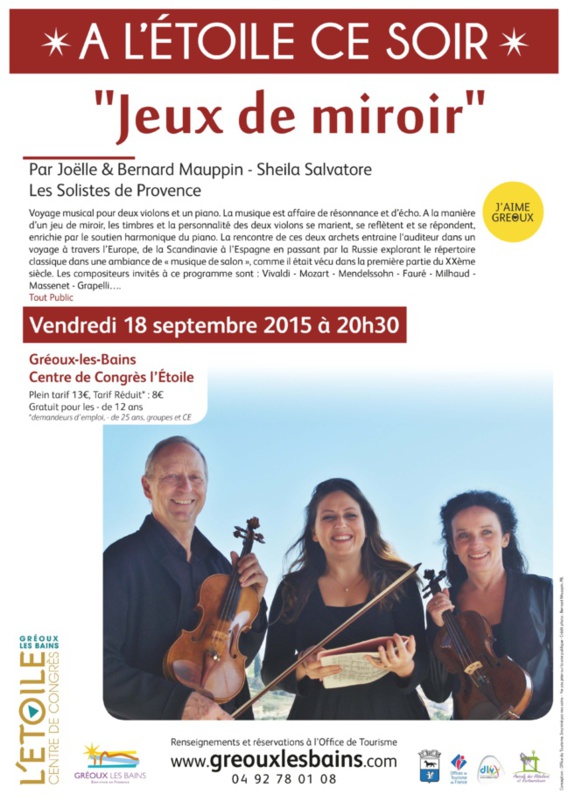 « JEUX de MIROIR » Voyage musical pour deux violons et piano « JEUX de MIROIR » Voyage musical pour deux violons et piano
