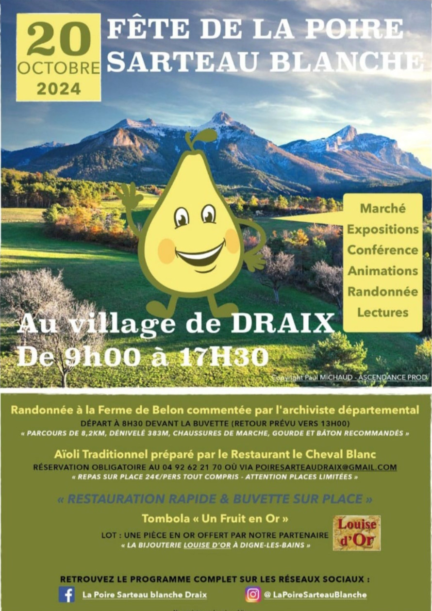 La poire Sarteau est en fête le 20 octobre à Draix. Gagnez une pièce en or ! La poire Sarteau est en fête le 20 octobre à Draix. Gagnez une pièce en or !