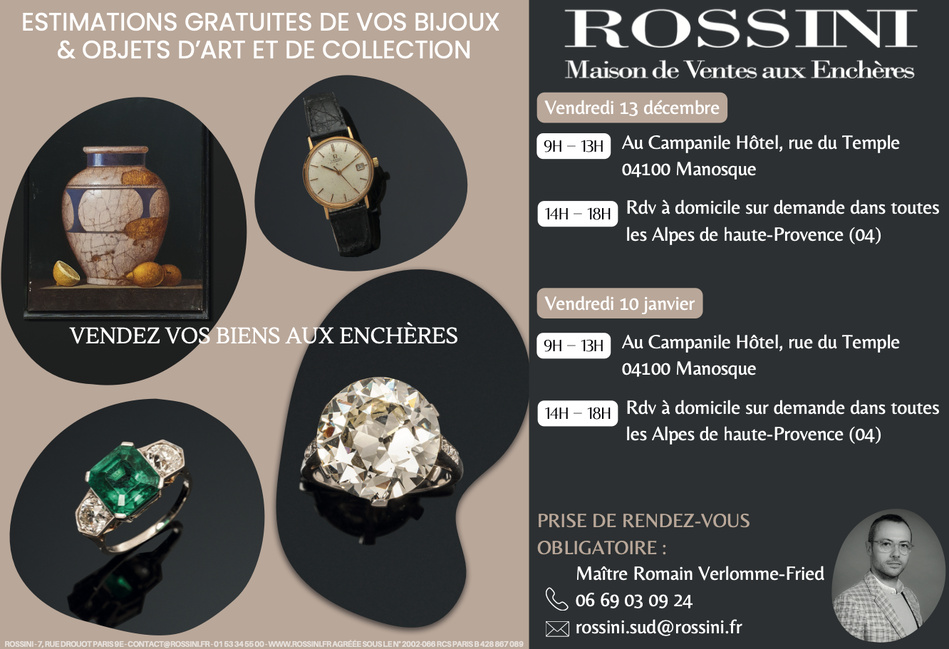 Faites estimer gratuitement vos bijoux, objets, collections par la Maison Rossini Faites estimer gratuitement vos bijoux, objets, collections par la Maison Rossini