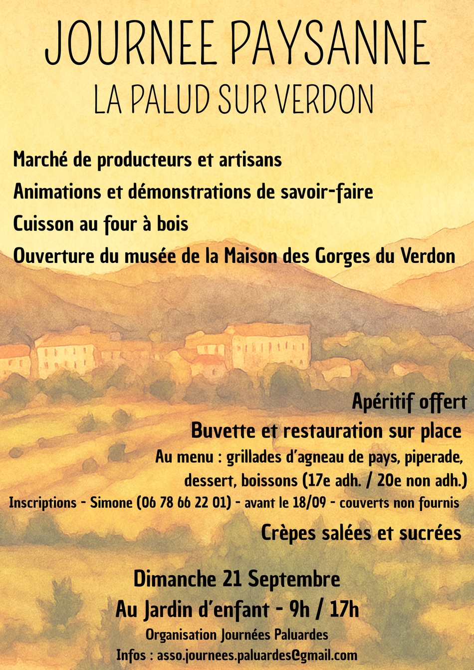 Grand marché d'artisans et producteurs le 21 septembre à la Palud sur Verdon Grand marché d'artisans et producteurs le 21 septembre à la Palud sur Verdon