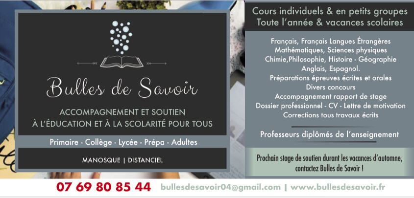 Bulles de Savoir : soutien scolaire sur mesure pour révéler le potentiel de chacun ! Bulles de Savoir : soutien scolaire sur mesure pour révéler le potentiel de chacun !