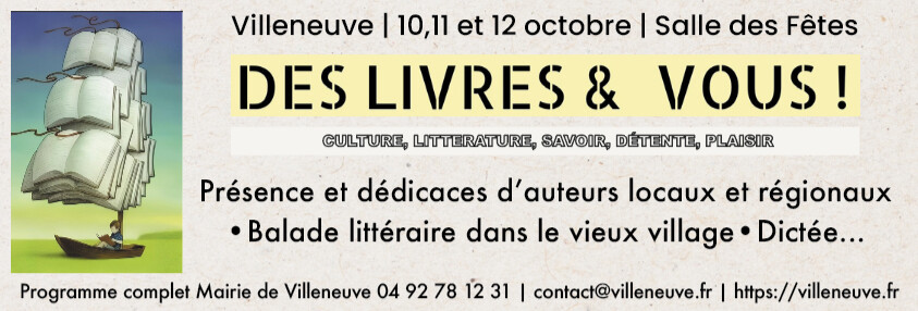 Villeneuve vous invite à ses Journées Littéraires « Des Livres & Vous » Villeneuve vous invite à ses Journées Littéraires « Des Livres & Vous »