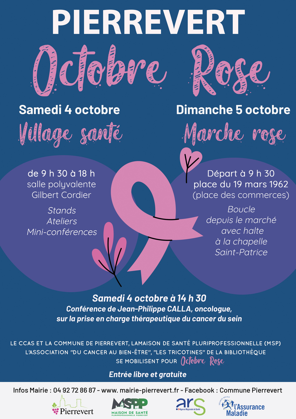 OCTOBRE ROSE À PIERREVERT : VILLAGE SANTÉ ET MARCHE ROSE SAMEDI 4 ET DIMANCHE 5 OCTOBRE