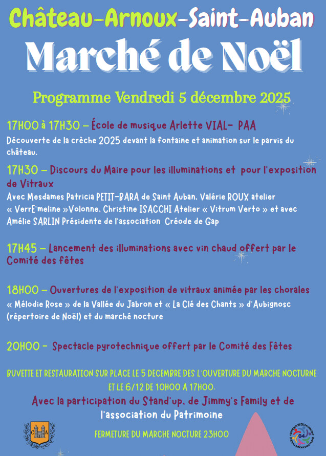 Programme des festivités de Noël de Chateaux Arnoux-Saint Auban