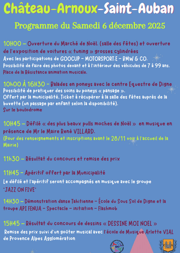 Programme des festivités de Noël de Chateaux Arnoux-Saint Auban