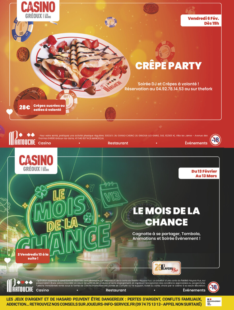 Février fait le plein de chance au Casino Partouche de Gréoux-Les-Bains !