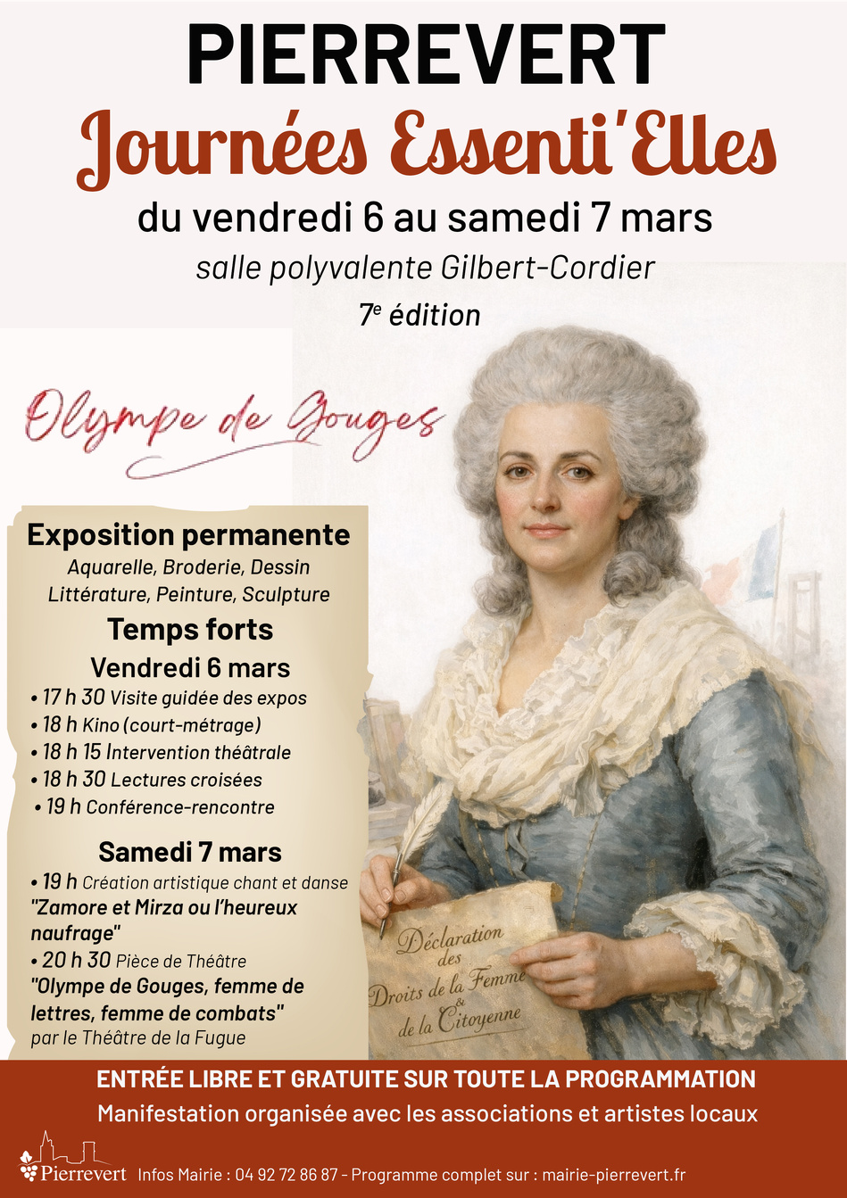 JOURNÉES ESSENTI’ELLES : "OLYMPE DE GOUGES, PIONNIÈRE DU FÉMINISME" DU 6 AU 7 MARS À PIERREVERT JOURNÉES ESSENTI’ELLES : "OLYMPE DE GOUGES, PIONNIÈRE DU FÉMINISME" DU 6 AU 7 MARS À PIERREVERT