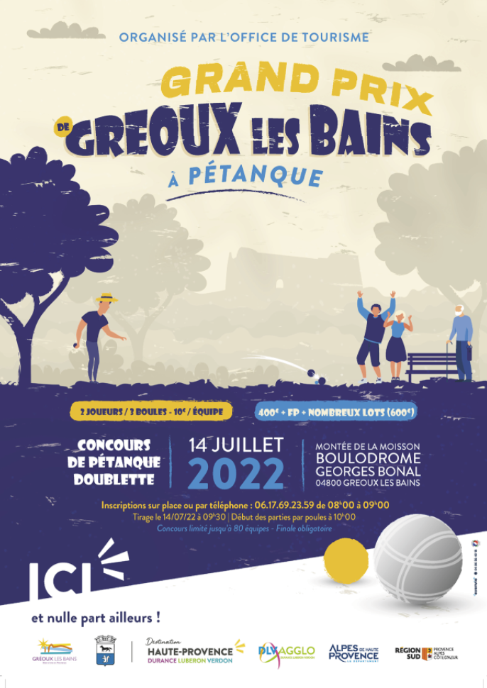 Concours de pétanque  en doublette à Gréoux-les-bains le 14 juillet et le 15 août