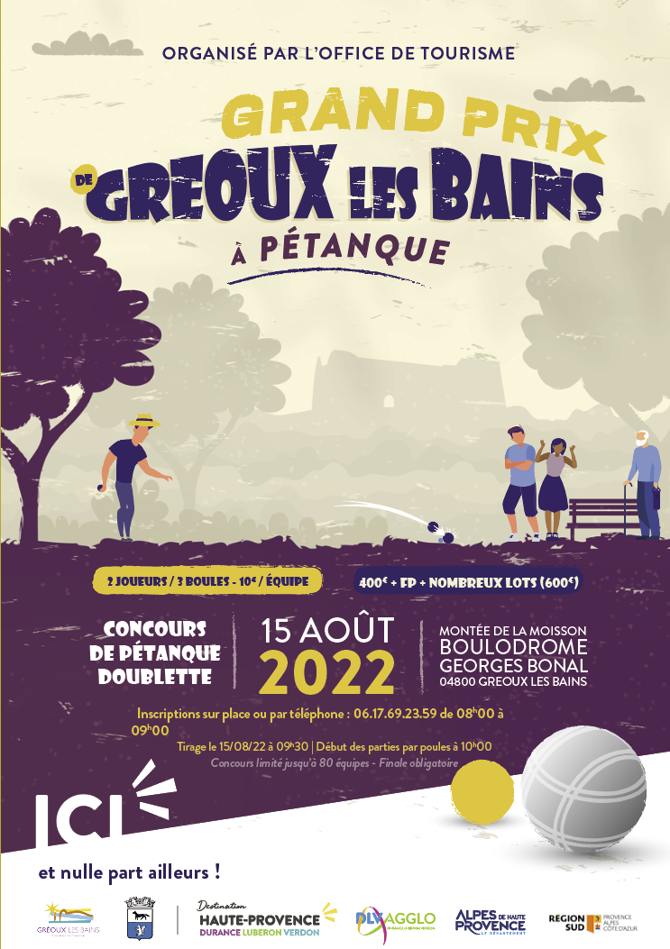Concours de pétanque  en doublette à Gréoux-les-bains le 14 juillet et le 15 août