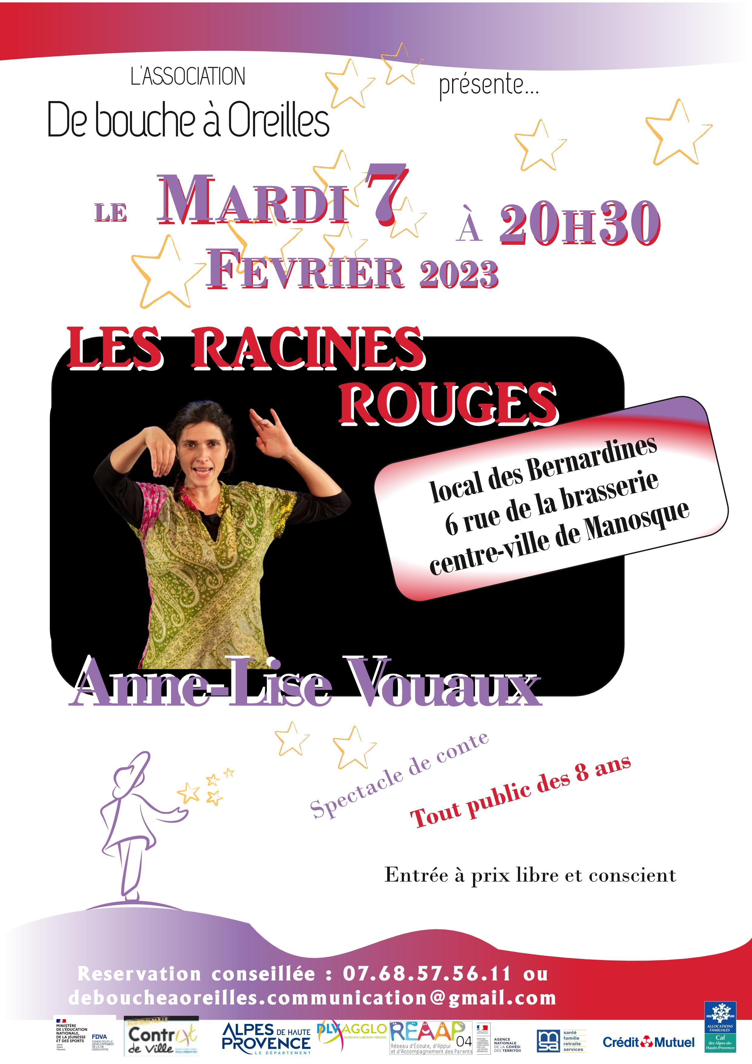 « Les racines rouges » spectacle de conte le 7 février à manosque