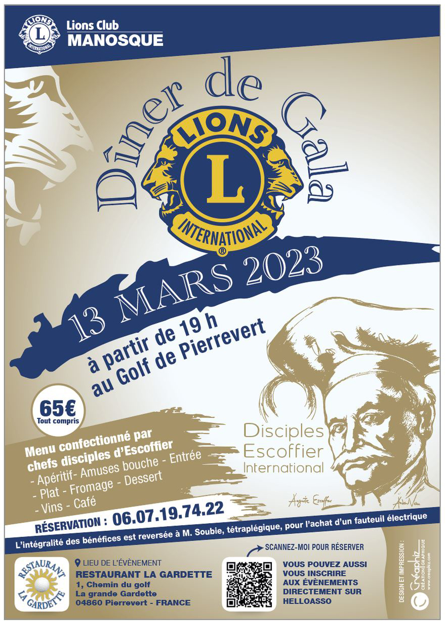 Repas de gala caritatif par  les disciples d’Auguste Escoffier  et le Lions Club de Manosque