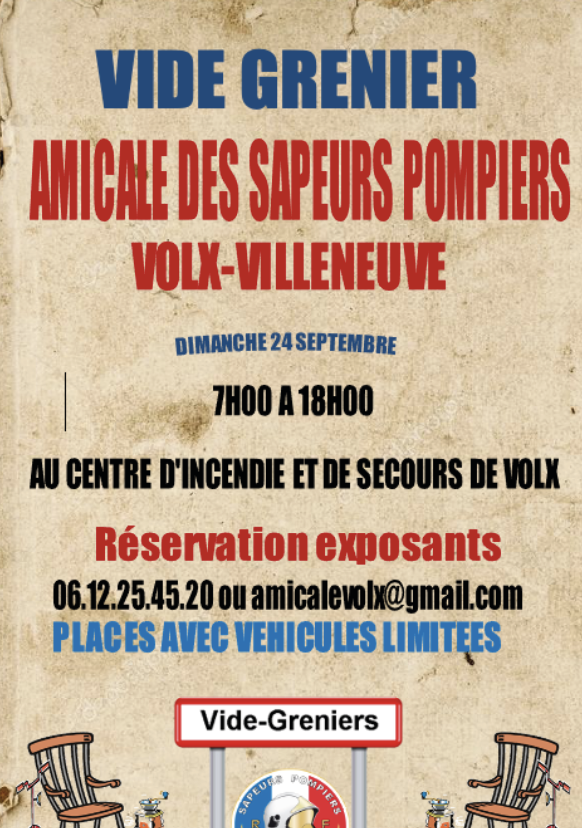 Vide grenier des sapeurs pompiers de Volx-Villeneuve  dimanche 24 septembre 2023