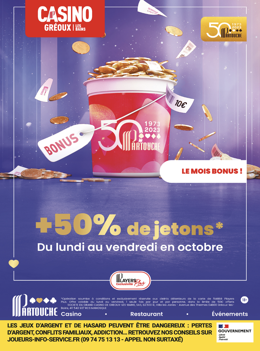 En octobre c’est le mois bonus au Casino Partouche  de Gréoux-Les-Bains !