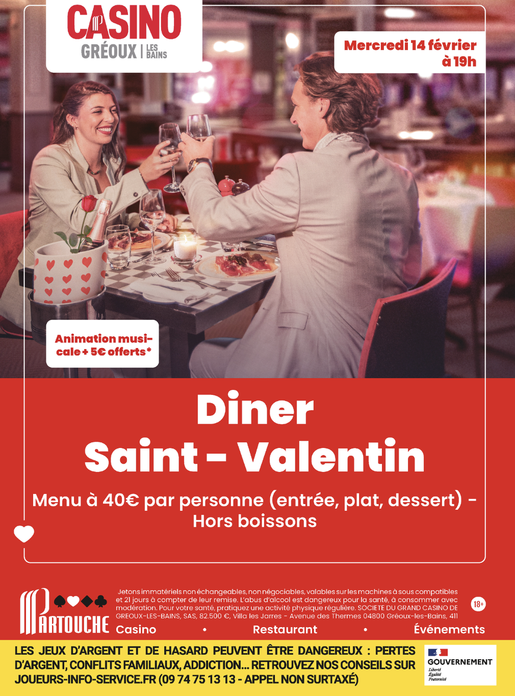 Un air de Saint-Valentin flotte au Casino Partouche  de Gréoux-Les-Bains