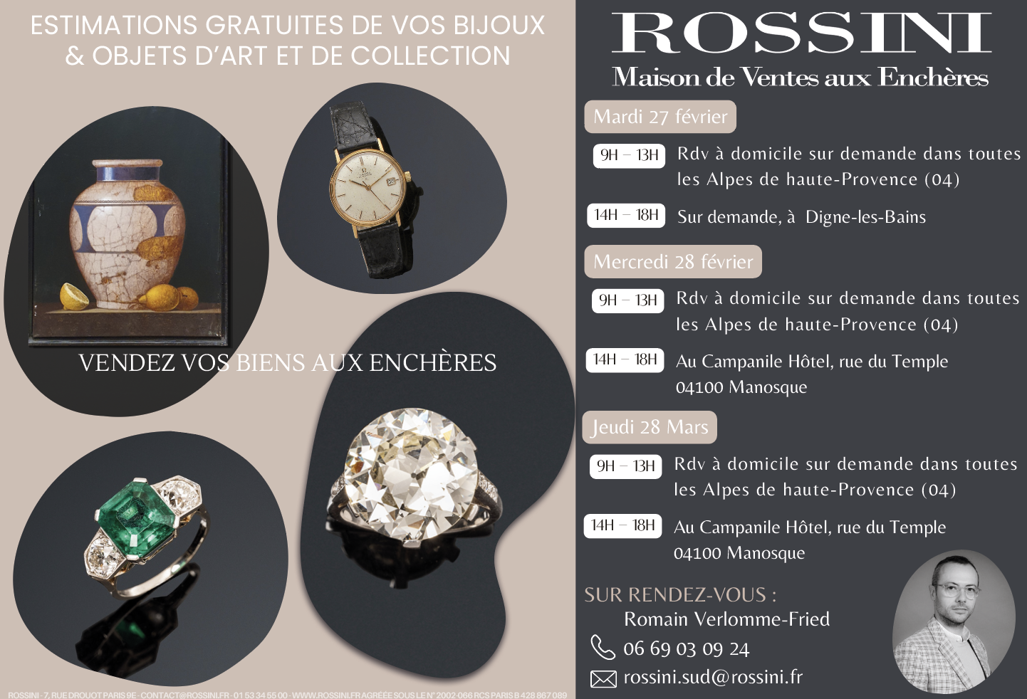 Faites estimer vos bijoux, objets, collections gratuitement par la maison Rossini