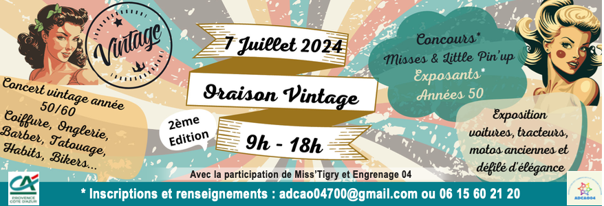 La 2è Édition d’Oraison  Vintage : Un Rendez-Vous Incontournable à Oraison le 7 Juillet 2024