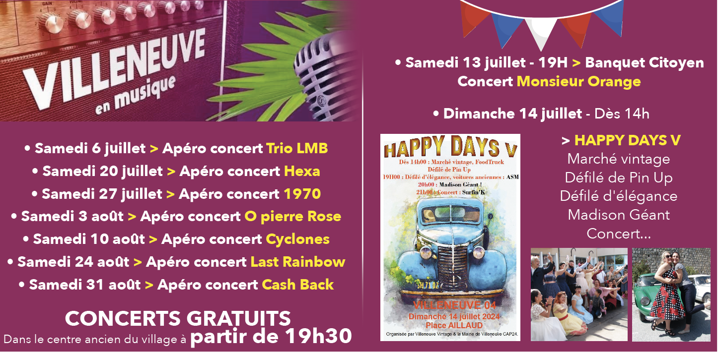 Apéros concerts, banquet  citoyen, happy days...  un été festif à Villeneuve !