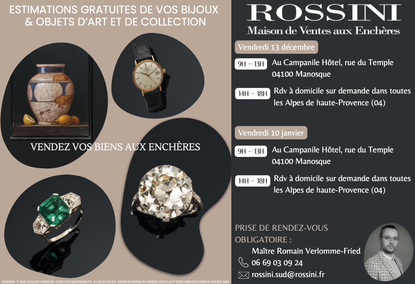 Faites estimer gratuitement vos bijoux, objets, collections par la Maison Rossini Faites estimer gratuitement vos bijoux, objets, collections par la Maison Rossini