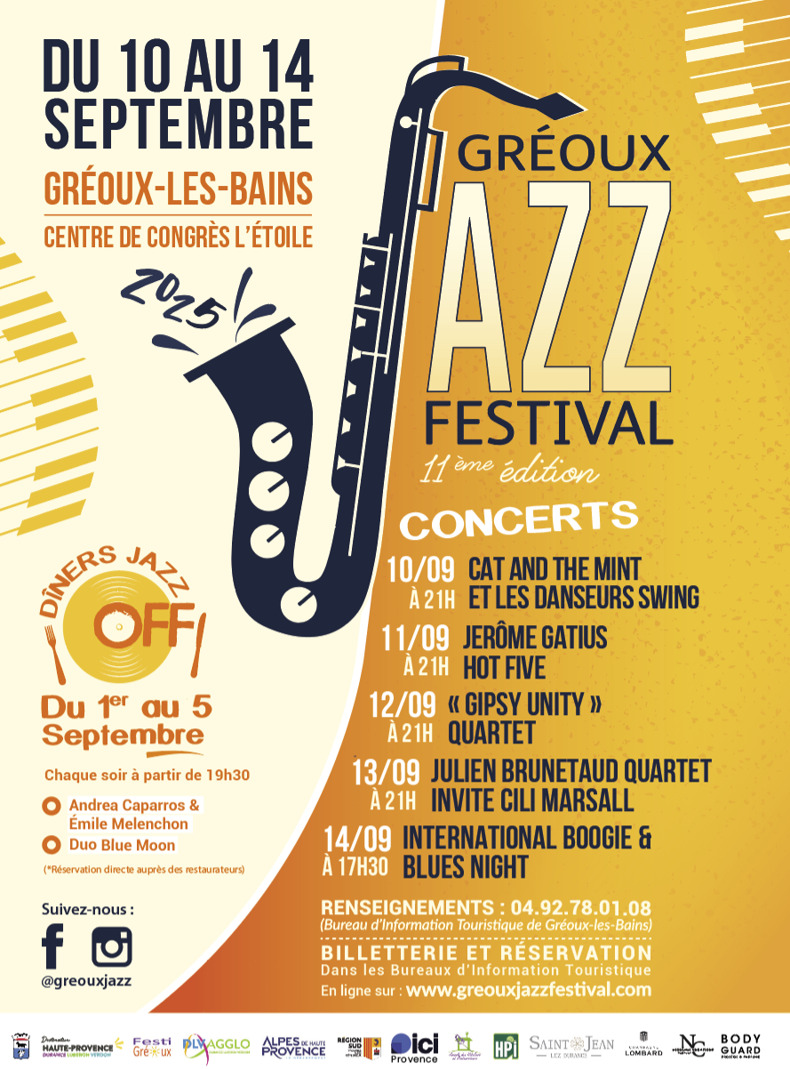 Gréoux Jazz Festival,  la 11e édition se tiendra  du 10 au 14 septembre 2025