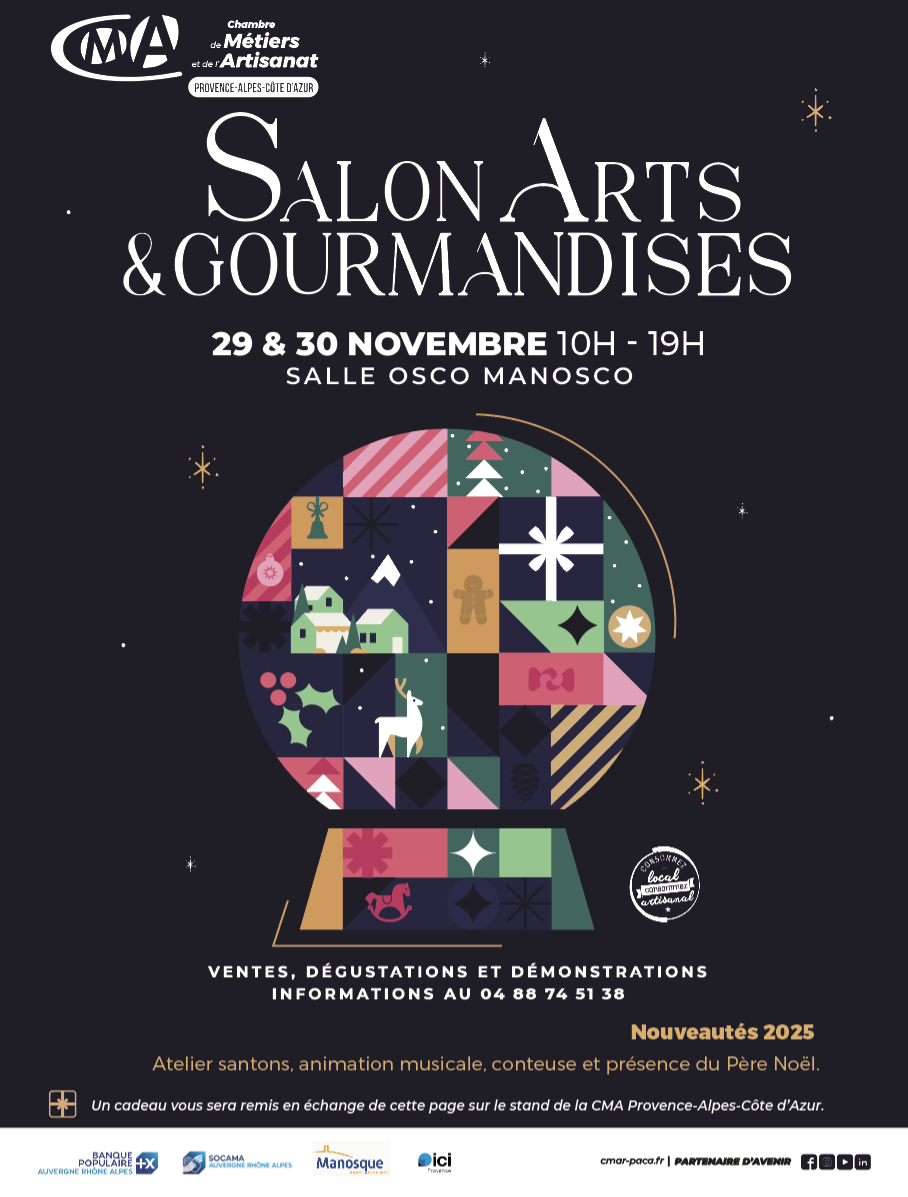 SALON ARTS ET GOURMANDISES : L’ÉVÉNEMENT INCONTOURNABLE AVANT NOËL À MANOSQUE