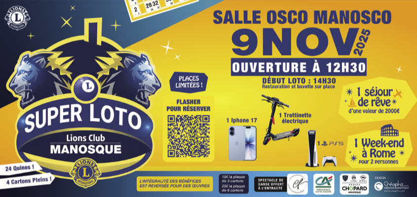 Le Lions Club fait son super loto le 9 novembre à la salle Osco Manosco !