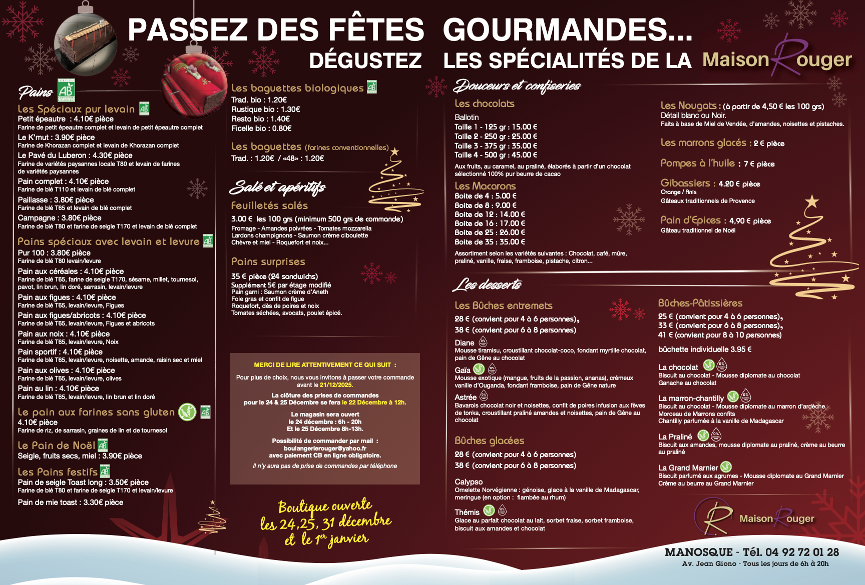 Spécialités des fêtes de fin d'année 2025 de la maison Rouger