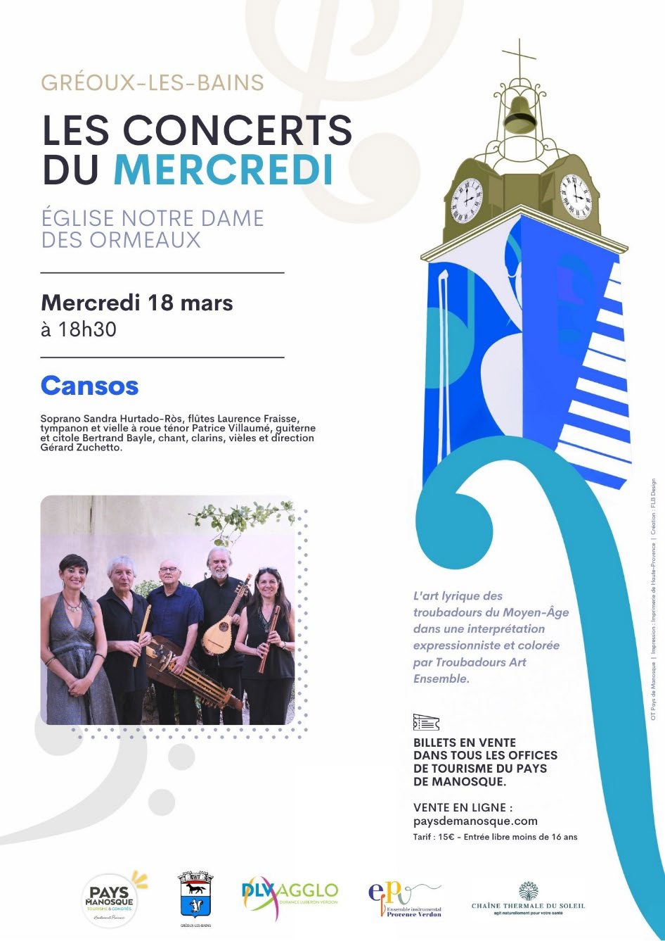 Les concerts du mercredi : reprise de la saison le 18 mars à Gréoux-Les-Bains
