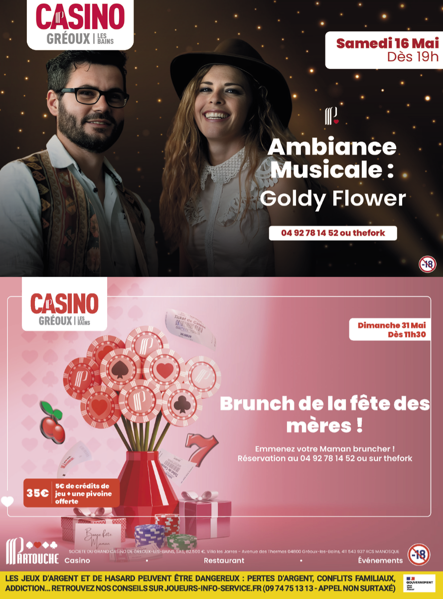 Le mois de mai s’annonce  festif et généreux au casino de Gréoux Les Bains