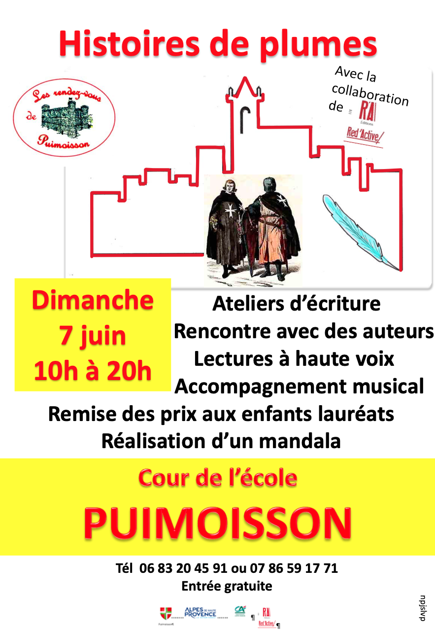 Une journée entre écriture, et lectures le 7 juin à Puimoisson.