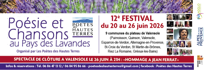 FESTIVAL POESIE ET CHANSONS  AU PAYS DES LAVANDES,  12è EDITION, du 20 au 26 juin 2026