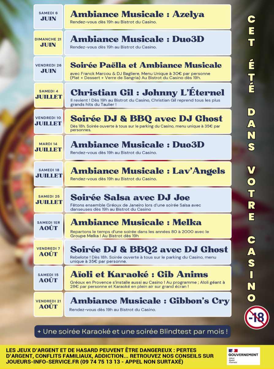 Un été de cadeaux, de jeux et de soirées festives  au Casino de Gréoux !