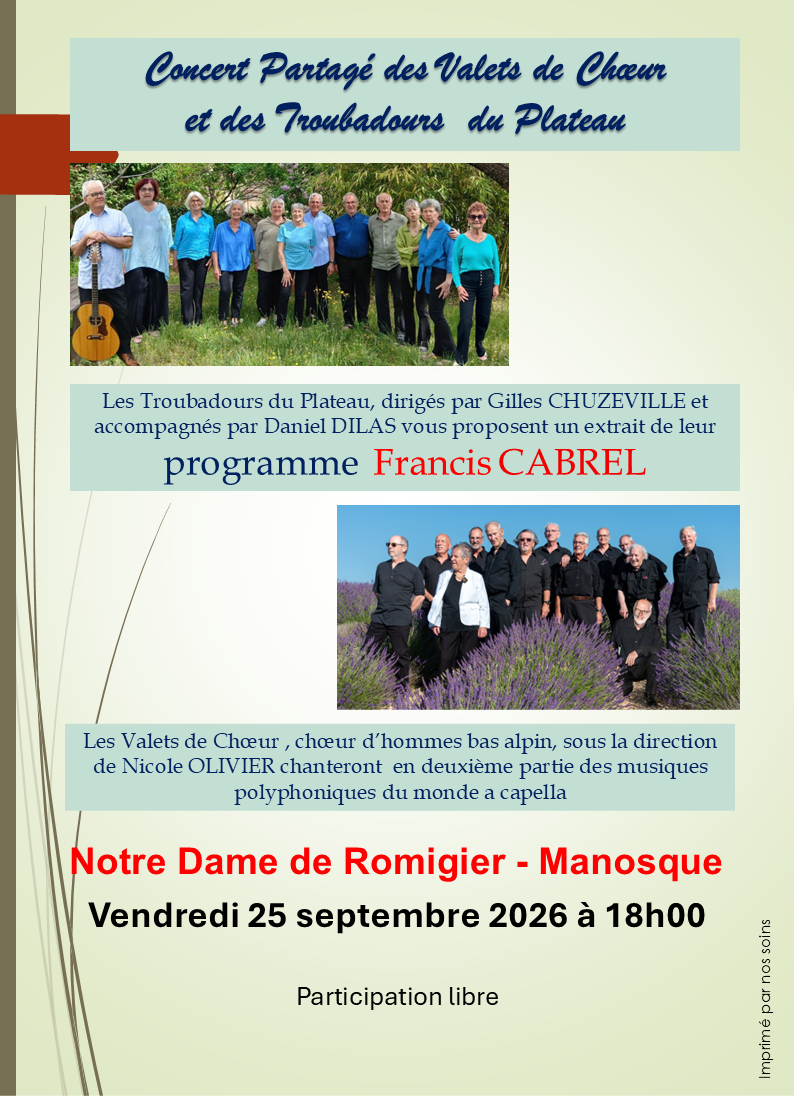 Concert partagé des Valets de Chœur et de Troubadours du Plateau...