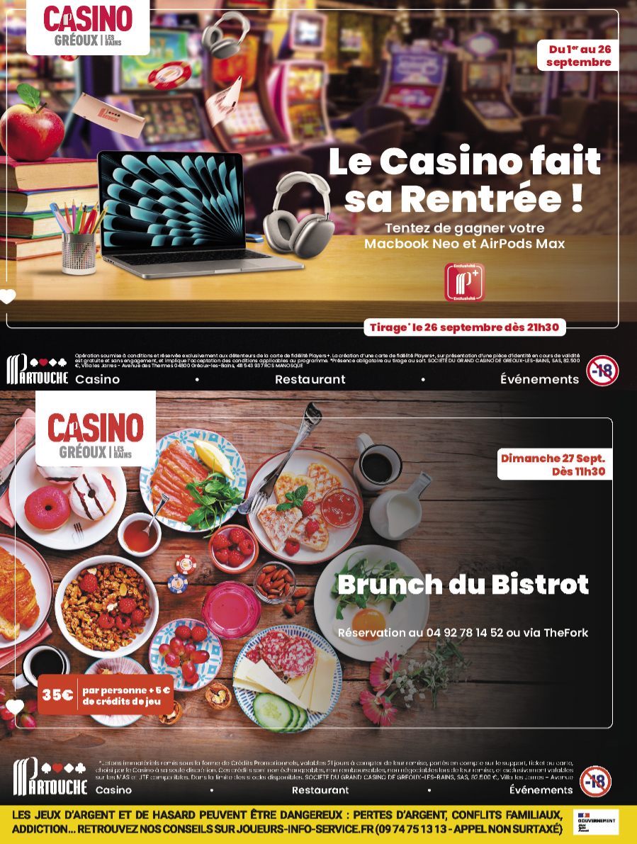 JEUX, CADEAUX ET ANIMATIONS : LE CASINO PARTOUCHE  FAIT SA RENTRÉE