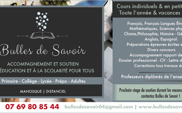 Bulles de Savoir : soutien scolaire sur mesure pour révéler le potentiel de chacun !