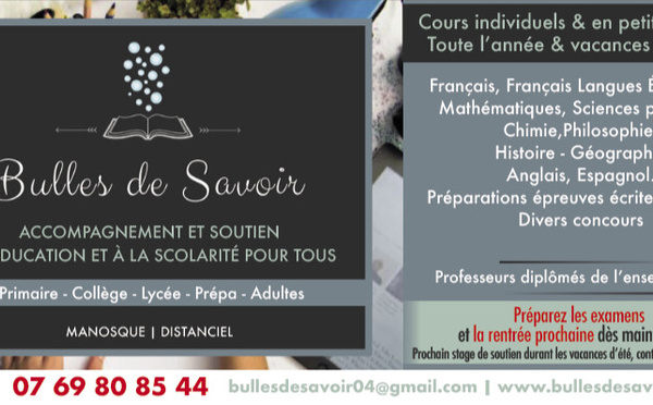 Bulles de Savoir :  Préparation des examens et accompagnement scolaire